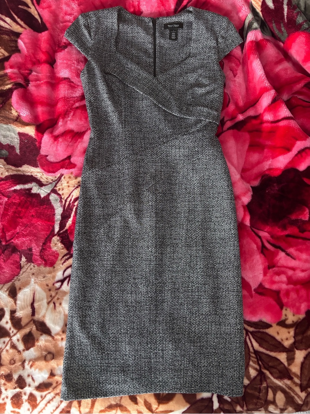 White House Black Market Gray Textured Midi Sheath Dress